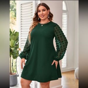 NWT SHEIN Dark Green Lantern Sleeve A-line Dress